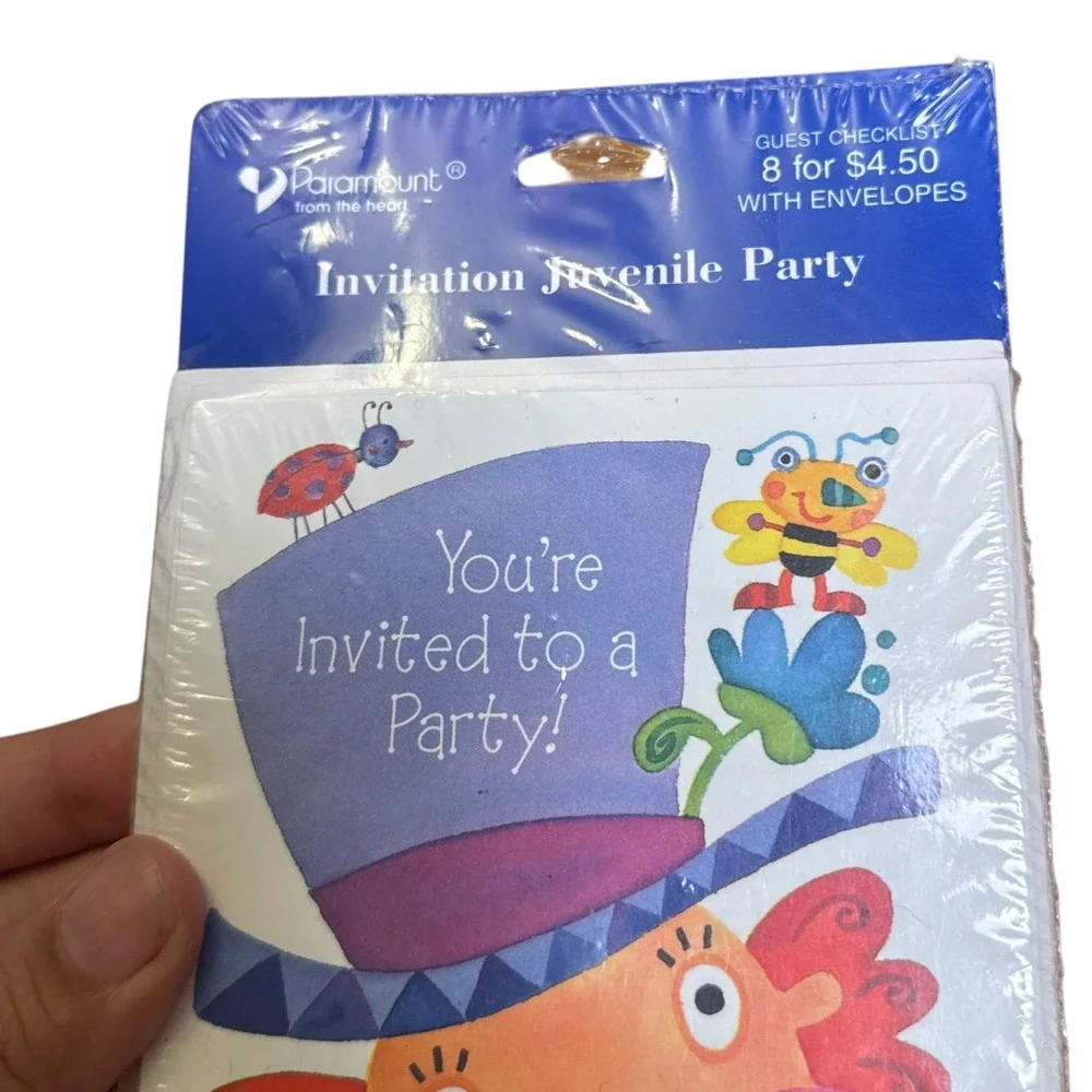 Paramount Vintage Clown Kids Birthday Party Invitations‎ 8 Sealed PK-450-9261